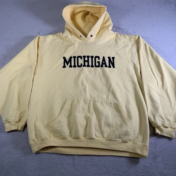 Vintage Michigan Wolverines Hoodie Mens Large Yellow 90s Reverse Weave USA Made - Picture 4 of 8